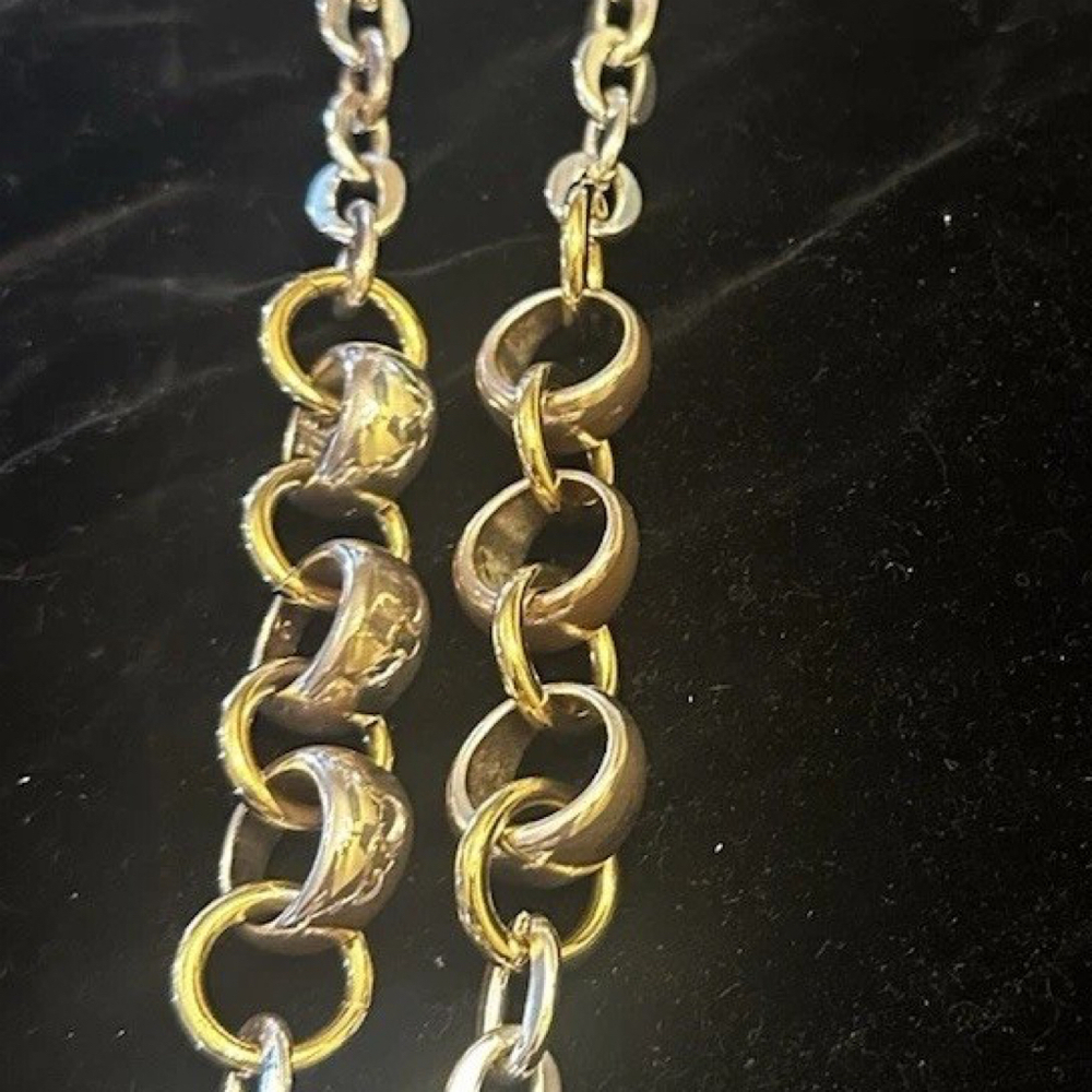 Vintage Signed Crown Trifari Gold And Silver Chain Necklace Heavy Multi Size